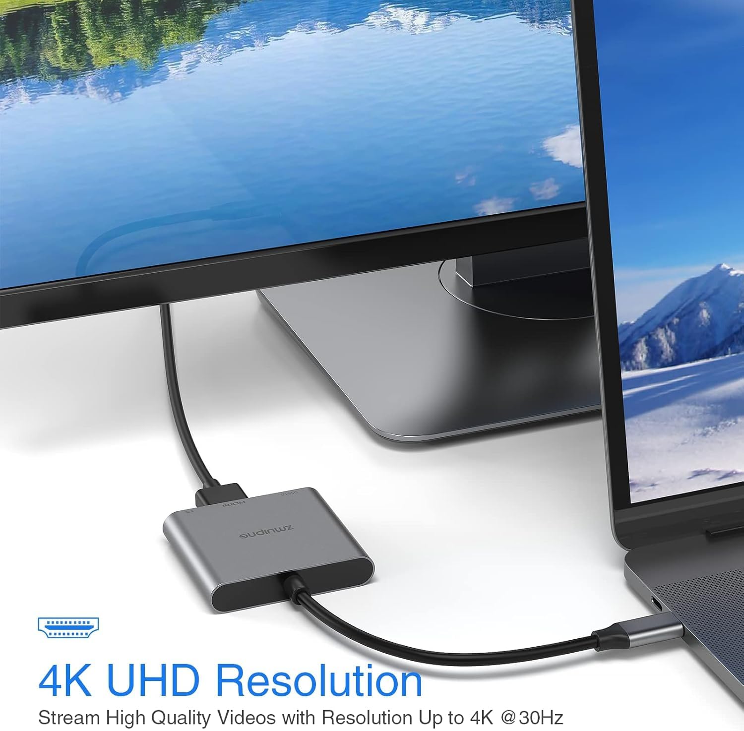 Detalle de Black 3-in-1 USB-C to HDMI Adapter with 4K HDMI, USB 3.0 and 100W PD charging