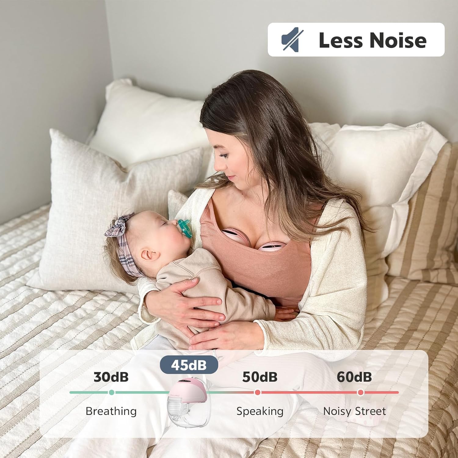 Detalle de MOMMED Double Breast Pumps, Hands Free with 3 Modes & 12 Levels, Rechargeable, 24 mm Wearable Includes 17/19/21 mm Flange Inserts