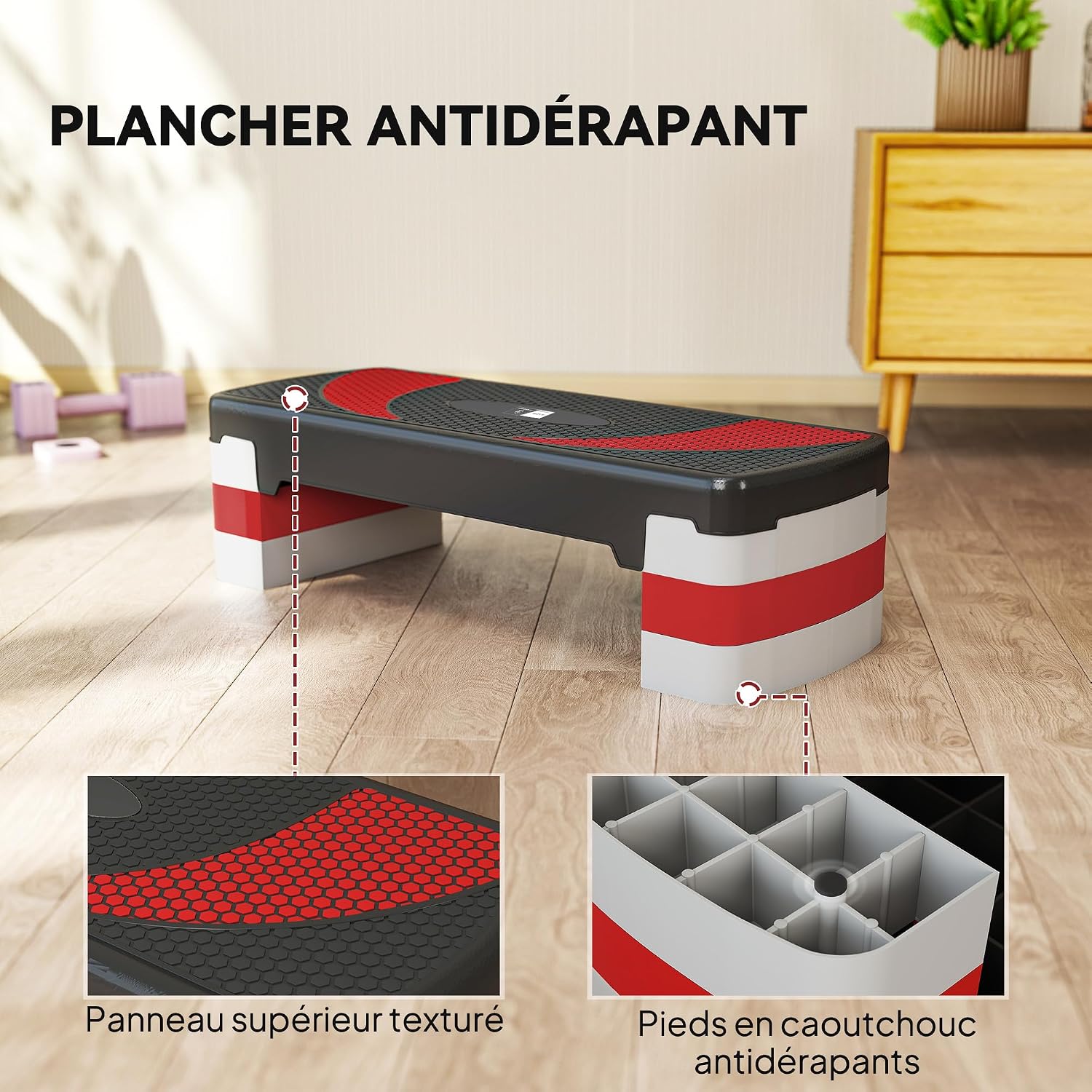 Detalle 2 de HOMCOM A90-077V60BK aerobic stepper met antislipvlak, 3 hoogtes