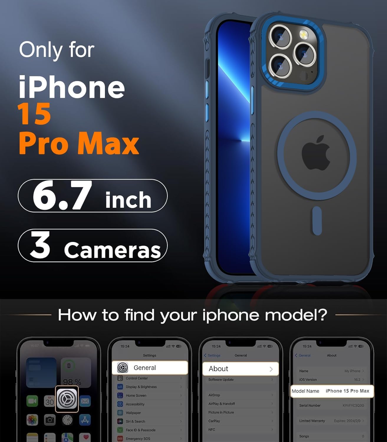 Detalle de DEERLAMN Strong Magnetic Case for iPhone 15 Pro Max (6.7-inch) with MagSafe compatibility — Forest Blue
