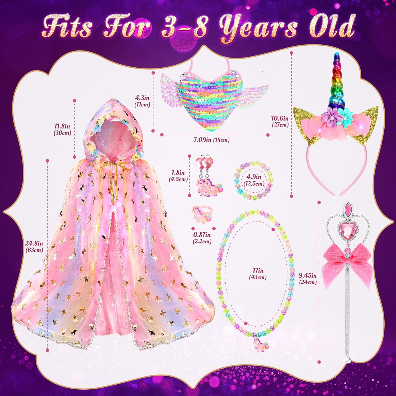 Thumbnail 5 de Fedio Princess Unicorn Light-Up Dress Up Cape Set for Girls (Ages 3–8)