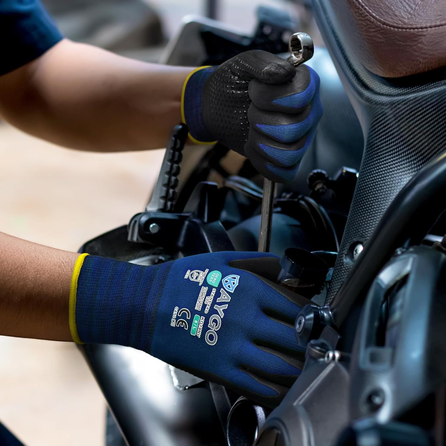 Thumbnail 4 de KAYGO KG19N: 3 Paar Arbeitshandschuhe mit Nitril-Beschichtung und Grip-Noppen (Navy, L, Größe 9)