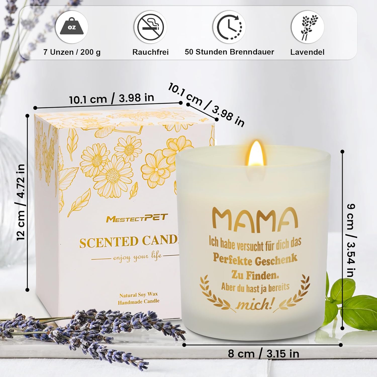 Thumbnail 2 de Geschenkset Lavendel-Duftkerzen im Glas für Mama – 50+ Stunden Brenndauer, 100% natürliches Wachs