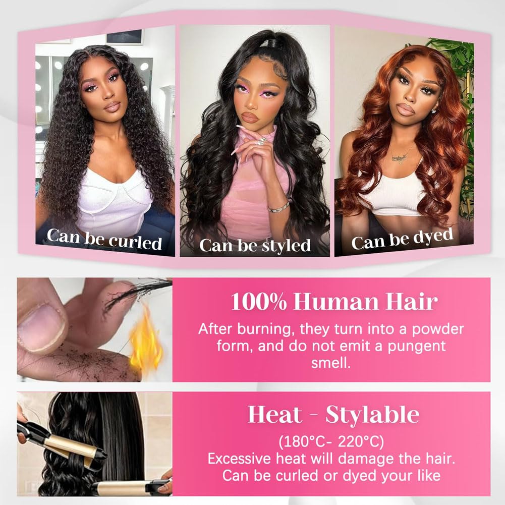 Detalle de annione 30 Inch 13x6 Lace Front Human Hair Wig (200% Density) – Body Wave, Transparent HD Lace, Pre-Plucked