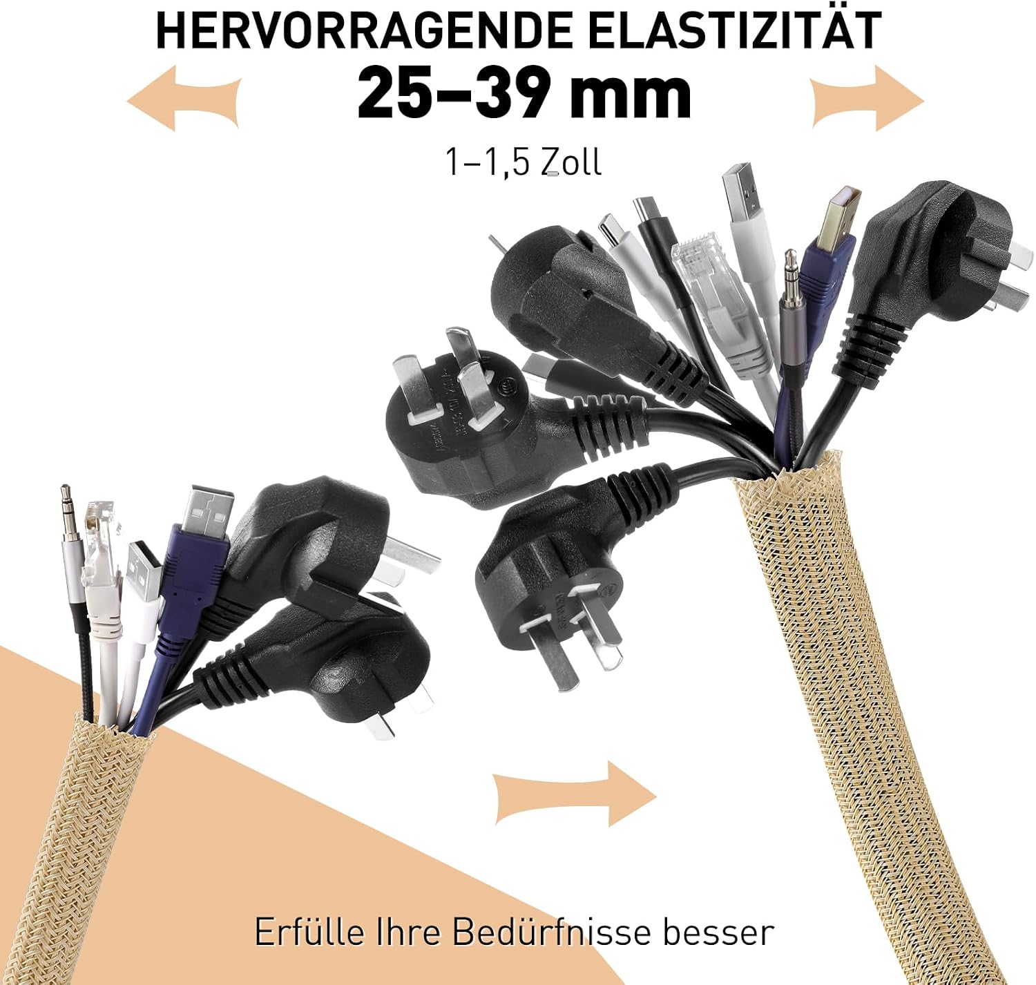 Thumbnail 3 de AGPTEK 25-mm Kabelschlauch (3 m), selbstschließend – flexibler Kabelmantel für Kabelmanagement am Schreibtisch