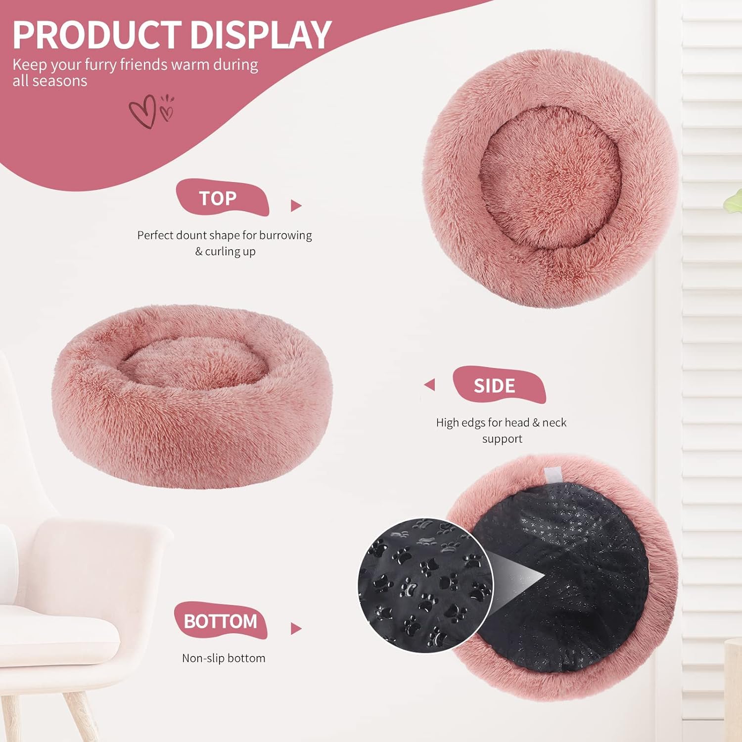 Detalle de BVAGSS Anxiety Dog Bed 80 cm