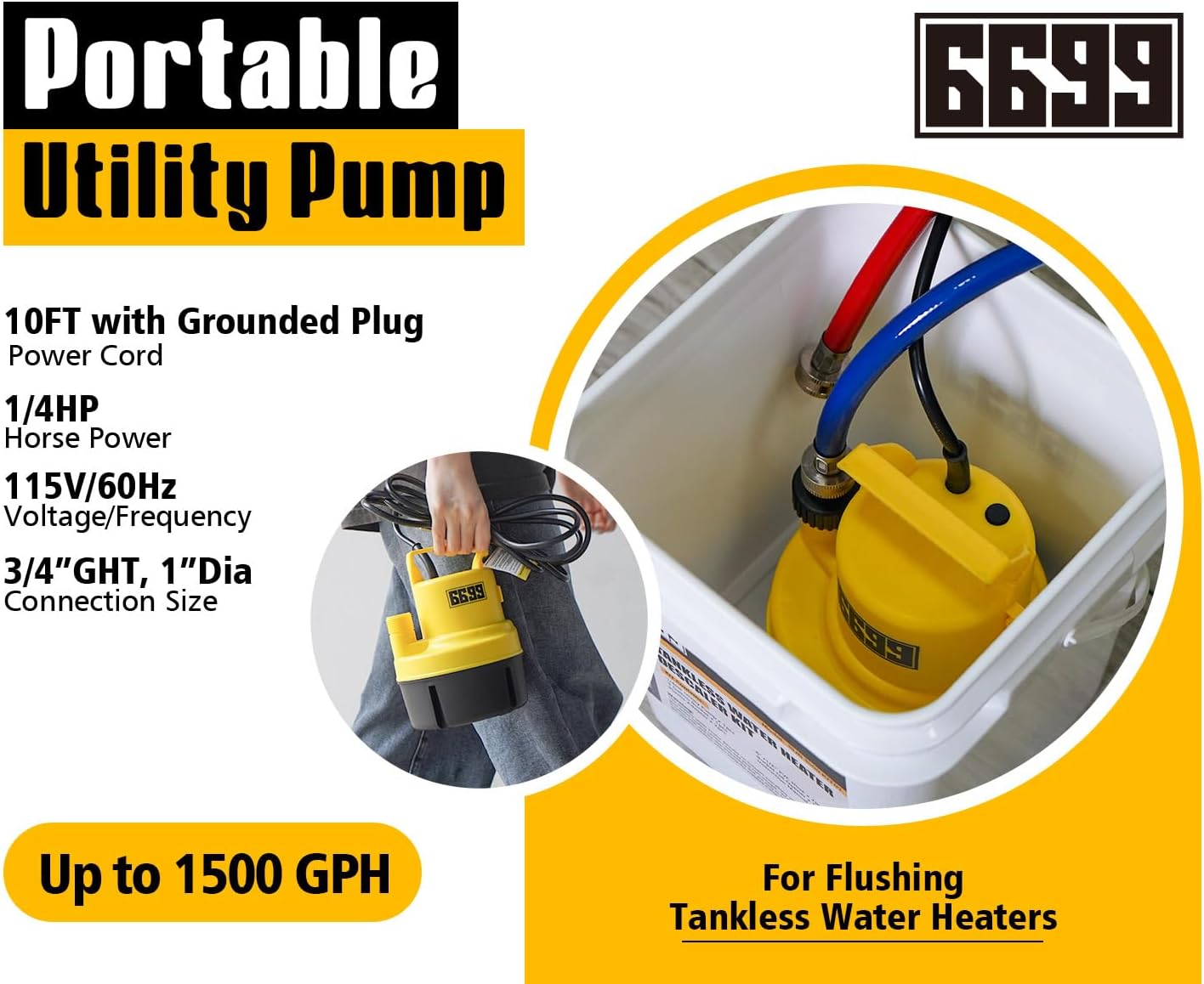 Detalle de 6699 SUB1500KIT01 Tankless Water Heater Flushing Kit, 1/4 HP Pump