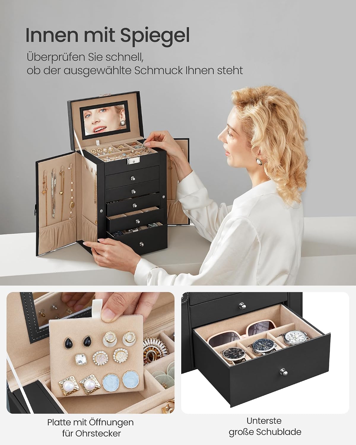 Detalle 1 de SONGMICS Schmuckkästchen 6 Ebenen mit Schloss