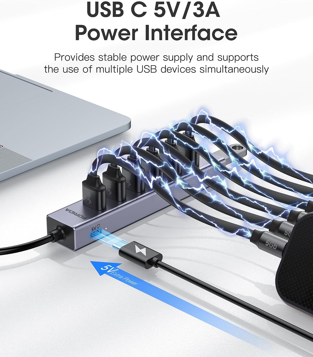 Thumbnail 3 de FORIDA 8-Port USB Hub 7x USB 3.0
