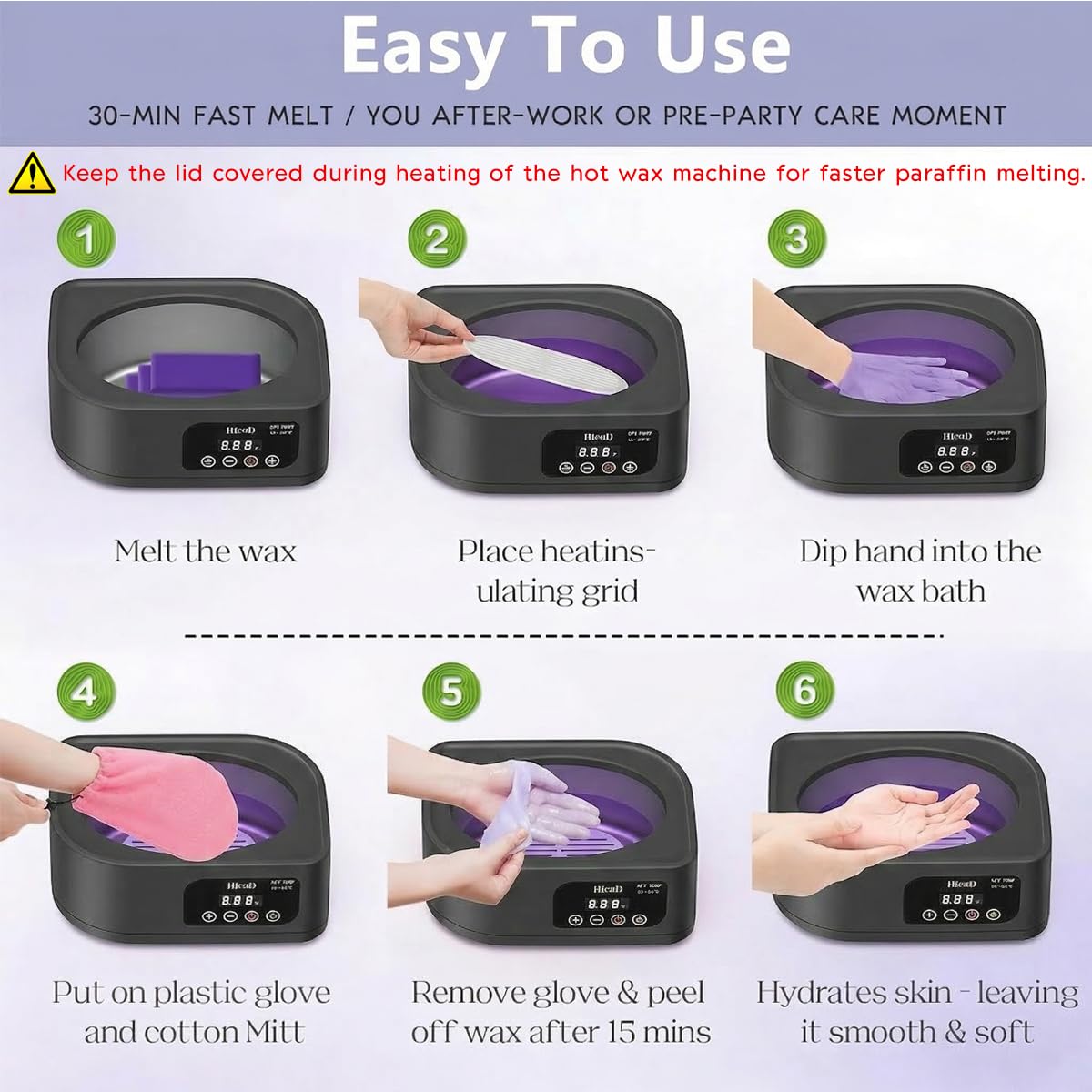 Detalle de HLead Touchscreen Paraffin Wax Bath for Hands and Feet, 2 lb Wax Capacity