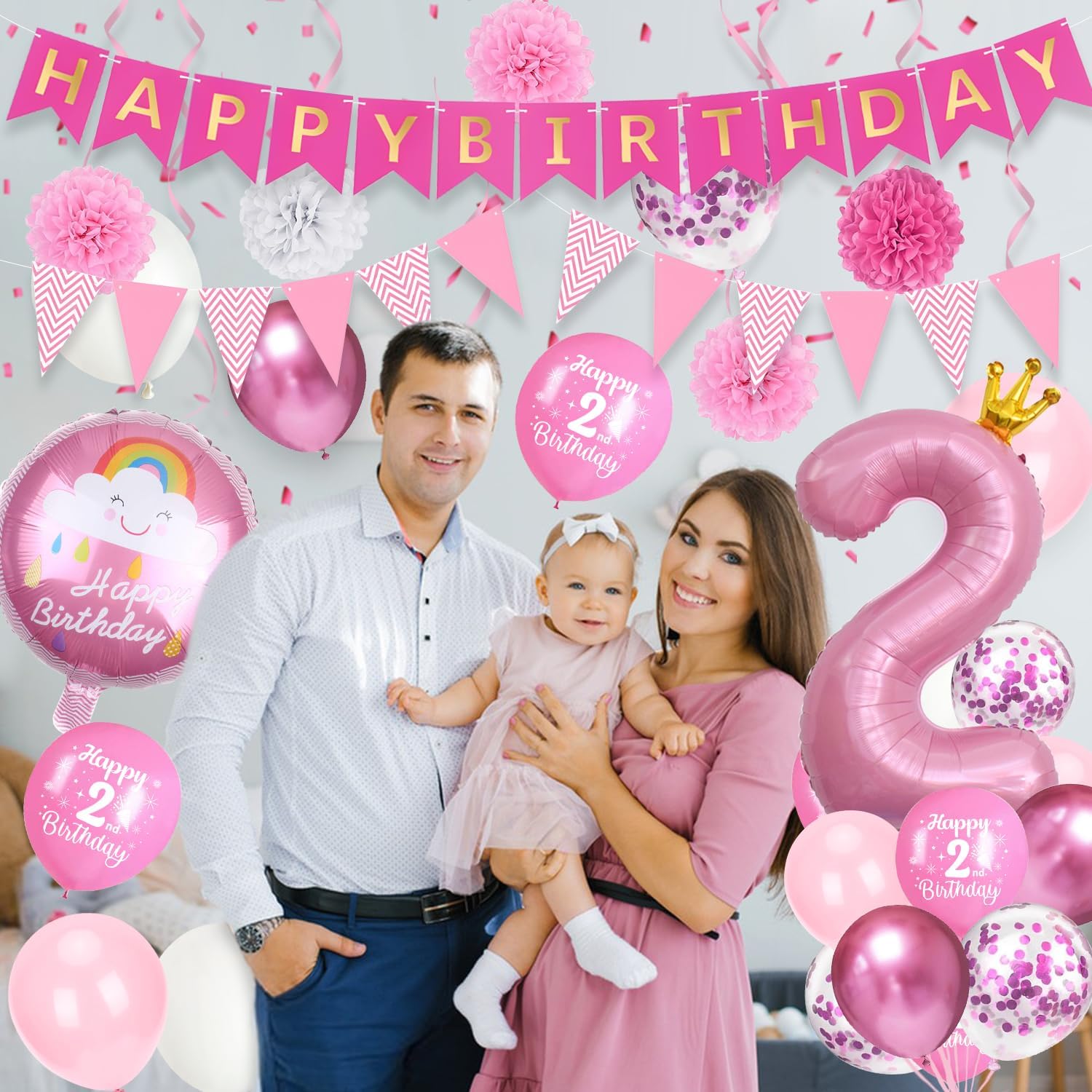 Thumbnail 4 de 2nd Birthday Decorations for Girls Pink Set