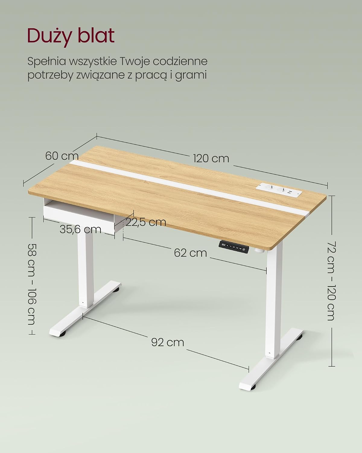 Detalle de VASAGLE BALOK LSD112N01 – biurko elektryczne 120 × 60 cm z pamięcią 4 wysokości