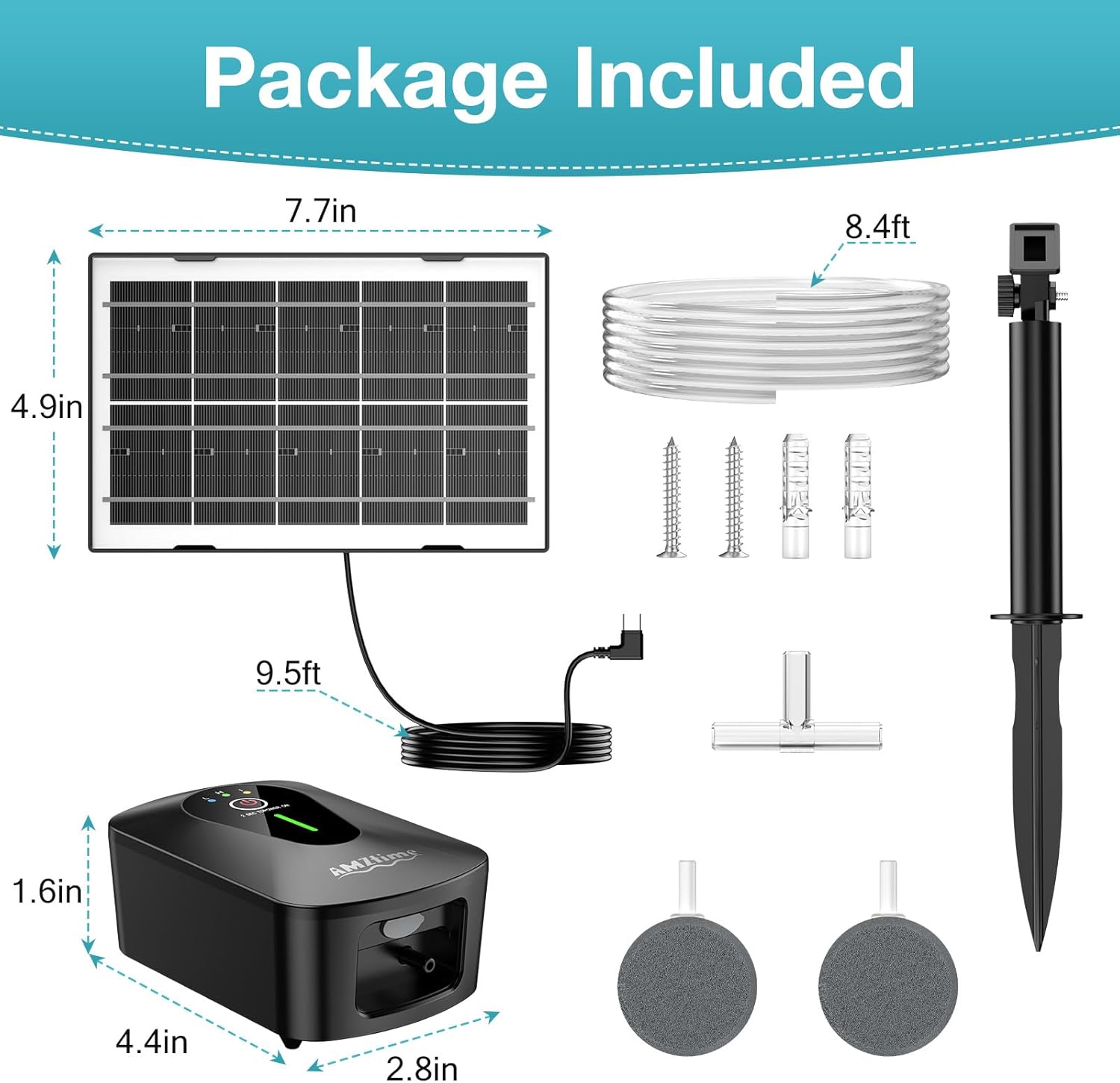 Thumbnail 6 de AMZtime 4.5W Solar Pond Aerator: Battery-backed, 3-Mode Solar Oxygenator for Ponds, Aquariums and Hydroponics
