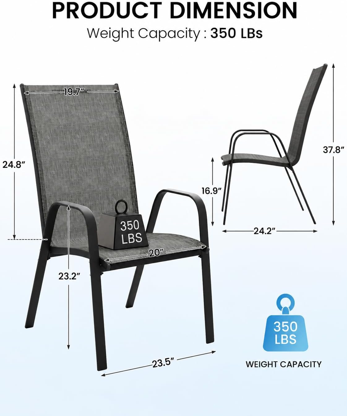 Detalle de Outvelar A045-015 Patio Dining Chairs Set of 4, Stackable Deep Gray