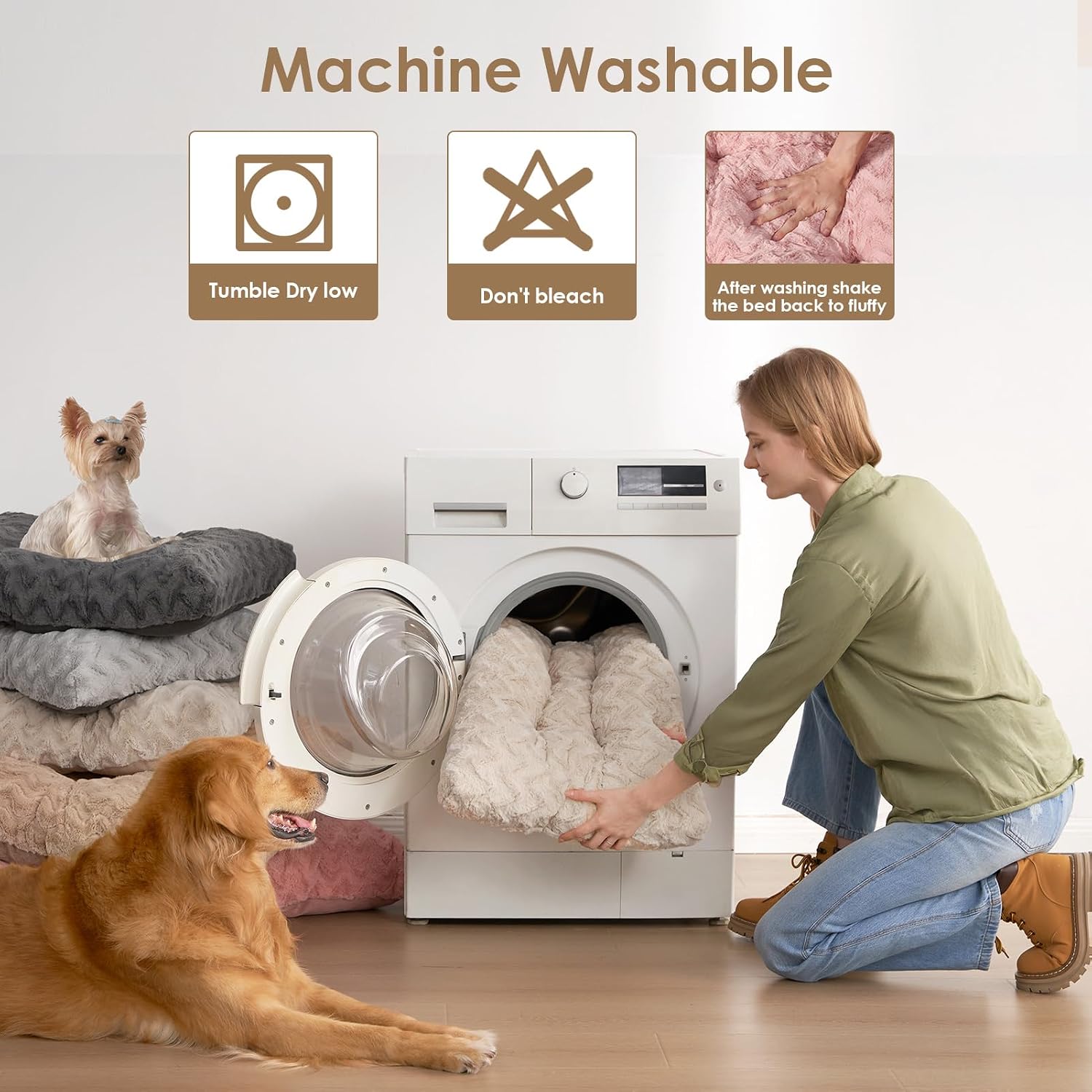 Detalle de EHEYCIGA Hundebett Grosse Hunde Waschbar 119x73cm – XXL Kuschelmatté mit Kunstpelz & Leinengewebe