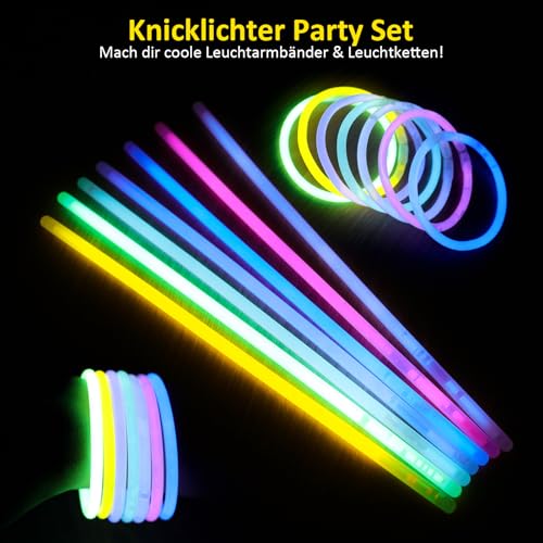 Detalle 2 de UooEA Bastoncini Luminosi Fluo 100 Pezzi – Braccialetti e Connettori per feste notturne, carnevale e regali di compleanno