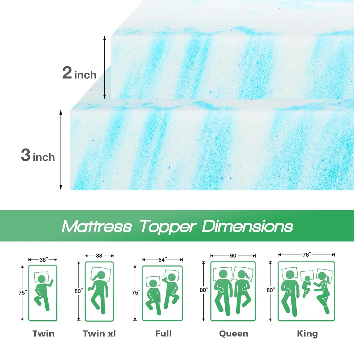Thumbnail 1 de Sweetcrispy 3 Inch Memory Foam Gel Infused Mattress Topper, Full Size