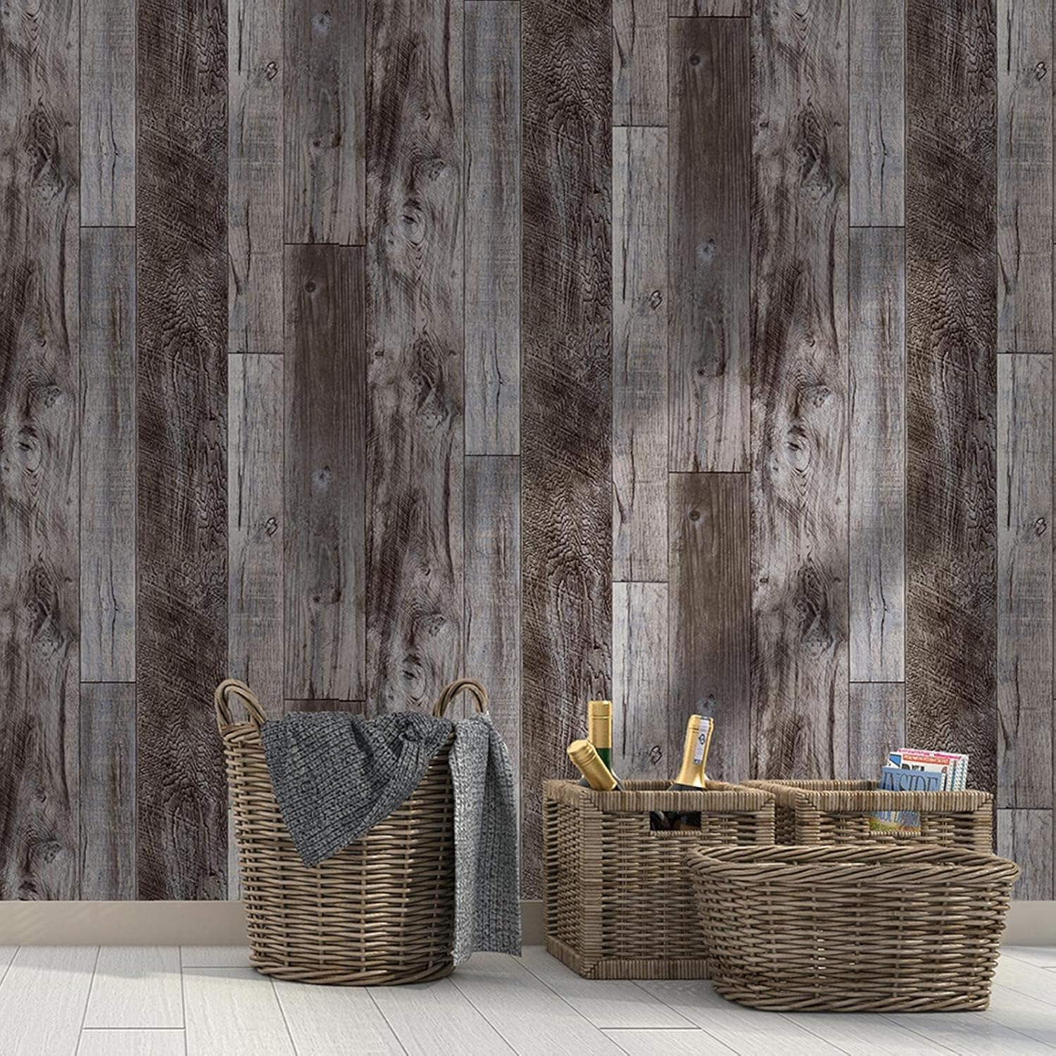 Detalle de Yun-aeon Gray Wood Peel and Stick Wallpaper 34.6" 📐