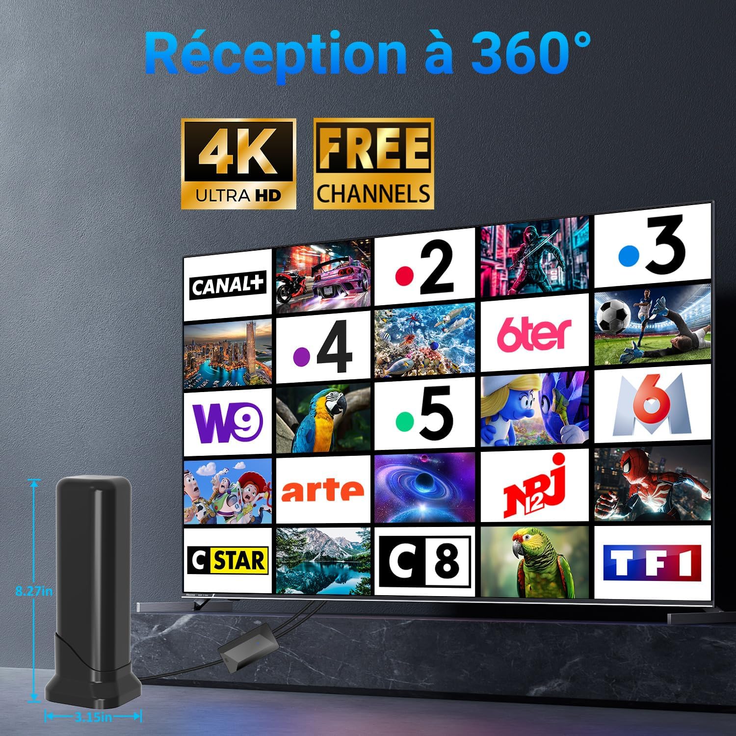 Thumbnail 4 de Antenne TV Intérieure Puissante 2026 — 460+ KM, Réception 360°, Amplificateur à Haut Gain