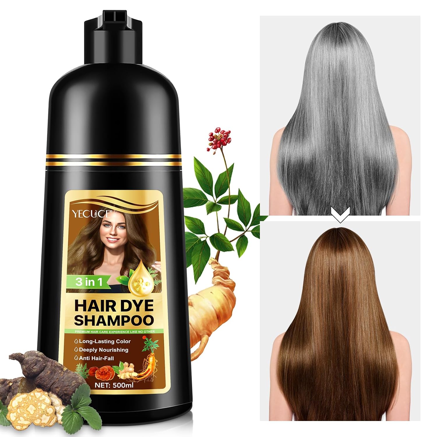 Thumbnail 1 de Haarfärbeshampoo „Natürliches Sofort Haarfarben“ Coffee (3-in-1) – 500 ml, lang anhaltende Farbe