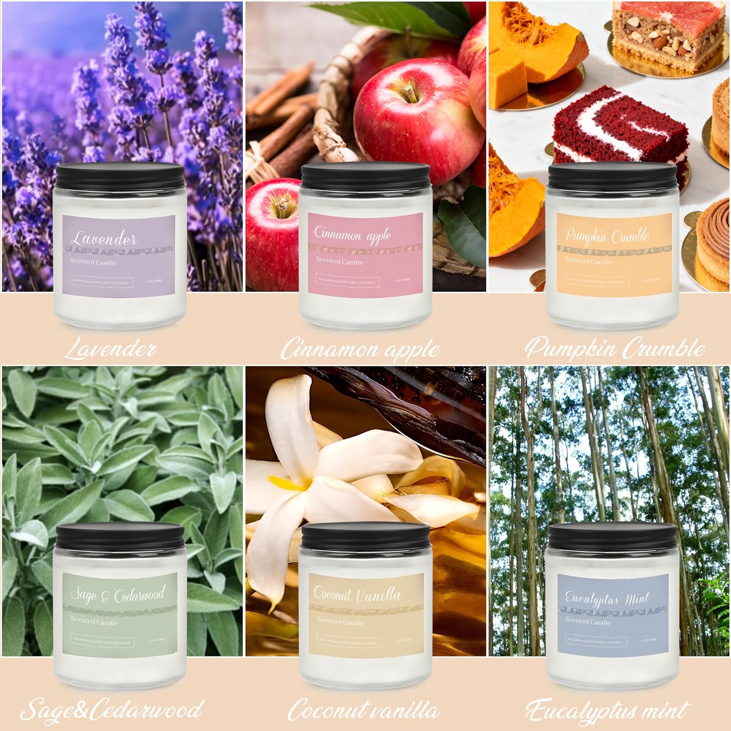 Detalle 2 de PELN MD- Ca01025US Scented Soy Candle Gift Set, 6 Scents, 42 oz