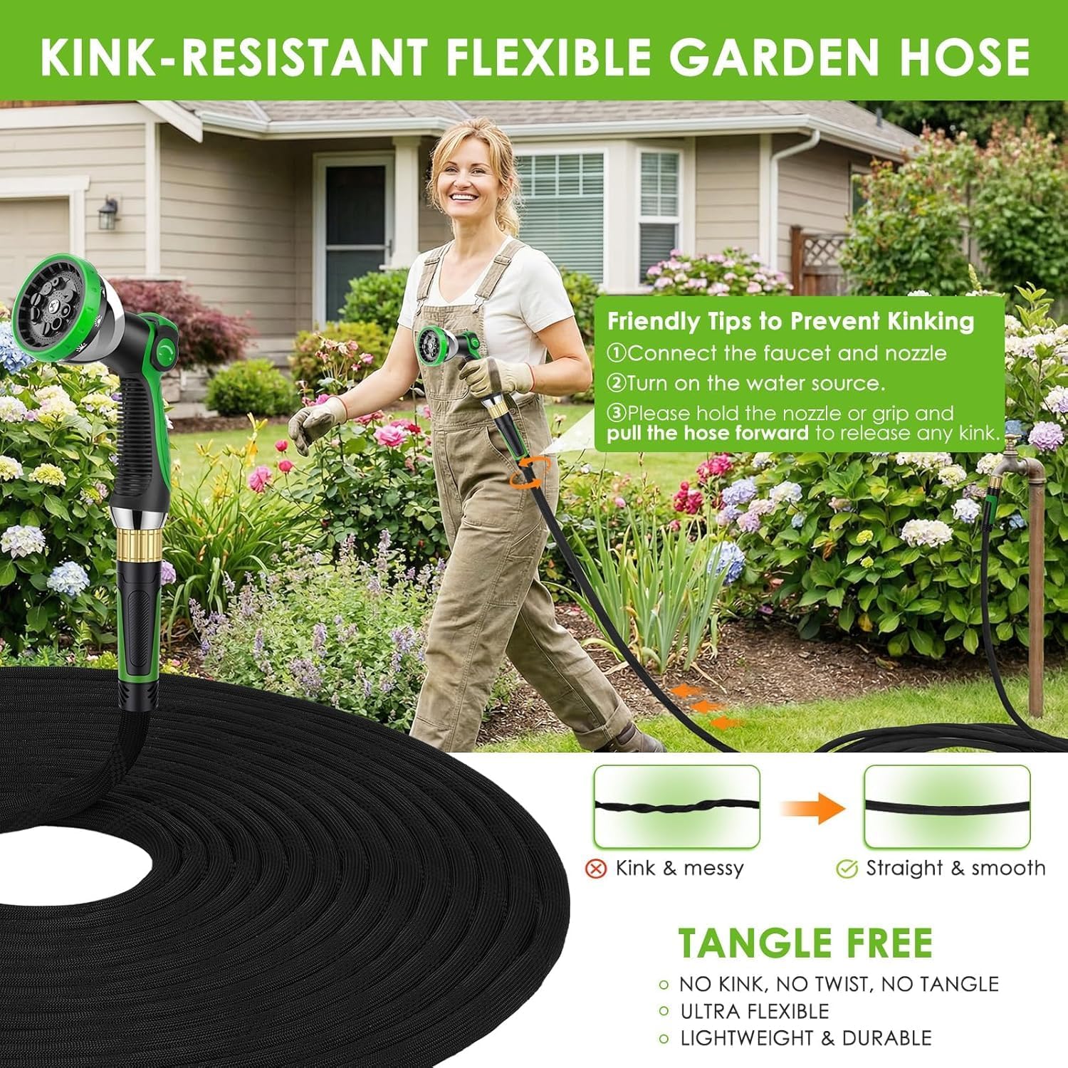 Detalle de HORTICORA Garden Hose 100 ft: ultra-light, non-expandable with 360° anti-kink design