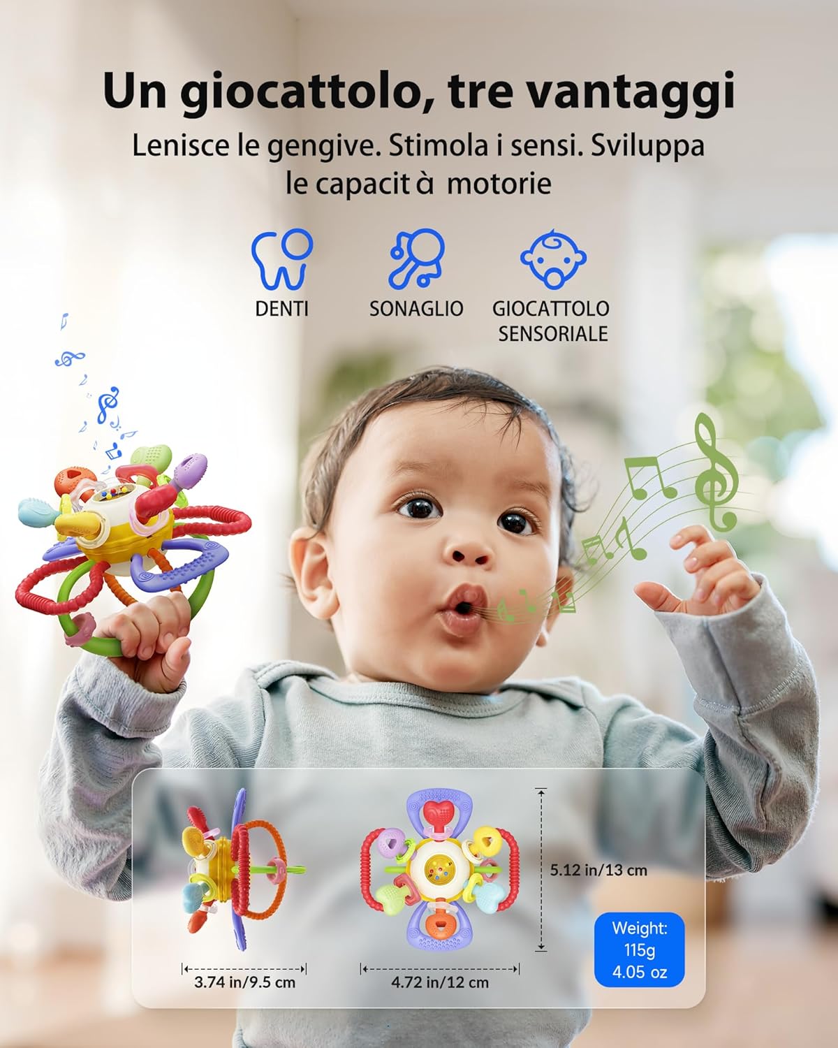 Thumbnail 5 de Infinno Sonaglio Dentizione Neonato 0-12 Mesi – Gioco Sensoriale Montessori in Silicone Alimentare, BPA Free
