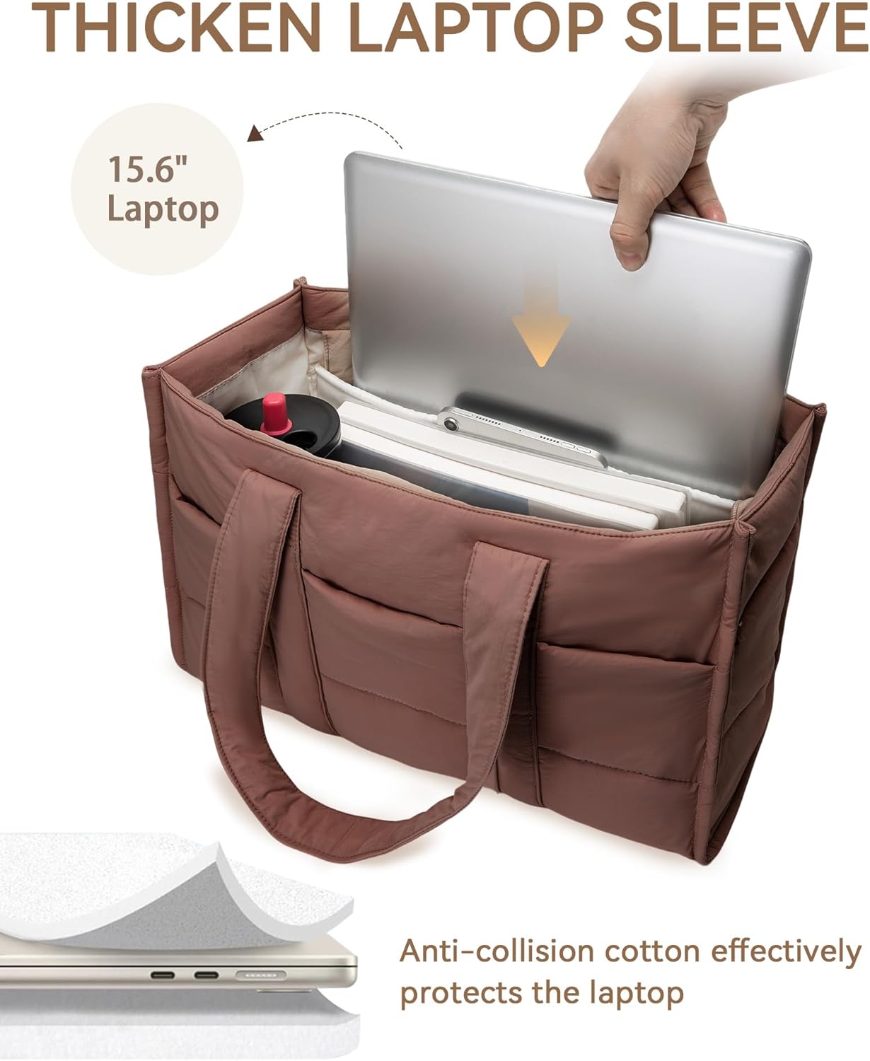 Thumbnail 3 de oscaurt Large Tote Bag Puffy Handbag for Women: 20L, 16 Pockets, Water-Resistant