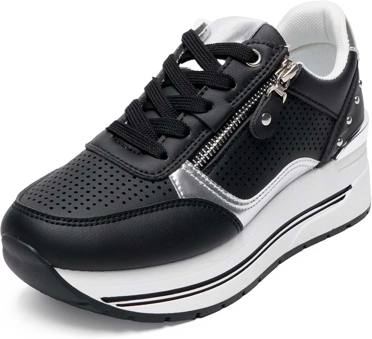 Thumbnail 6 de JOMIX damessneakers met veters, plateauzool en gouden details