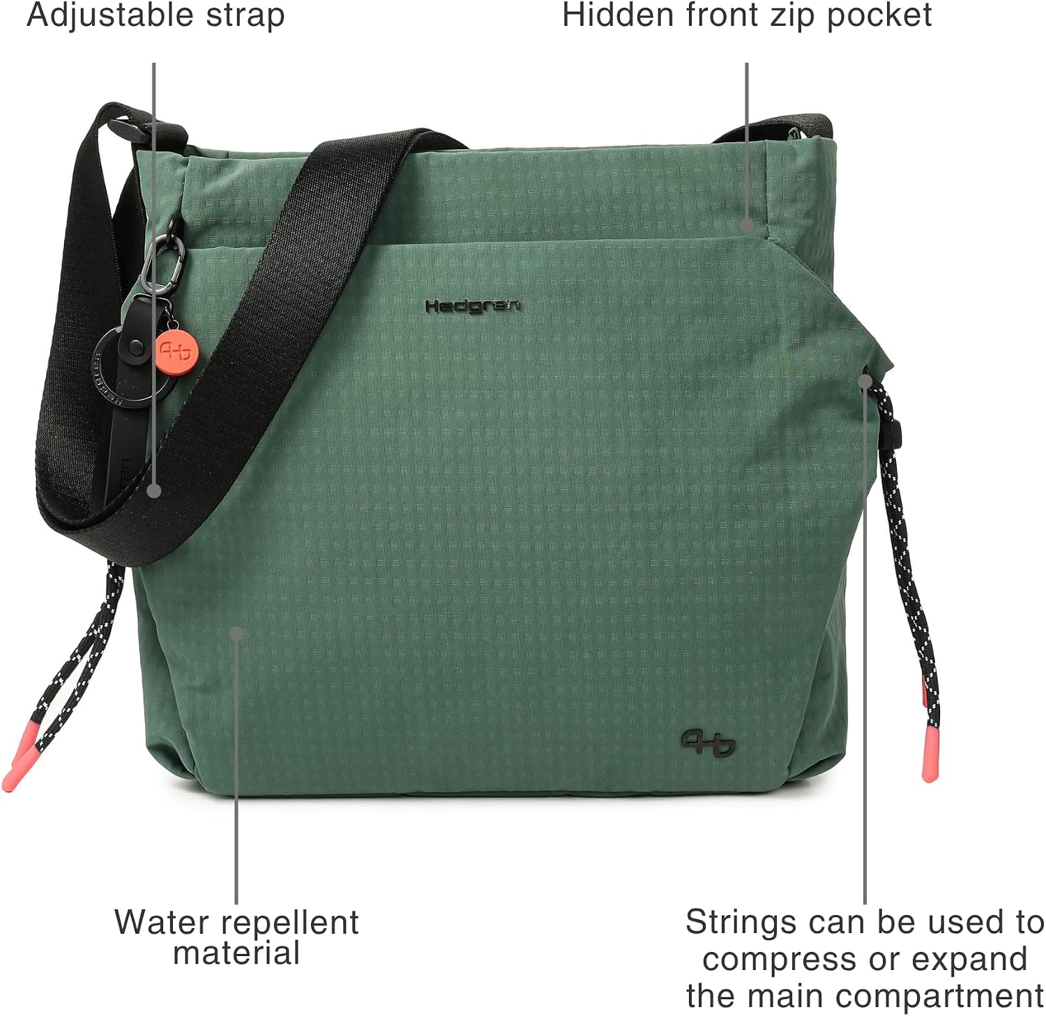 Detalle de Hedgren MAKOTO Damen Square Crossover – String Collection Umhängetasche (Duck Green) 5,5 l