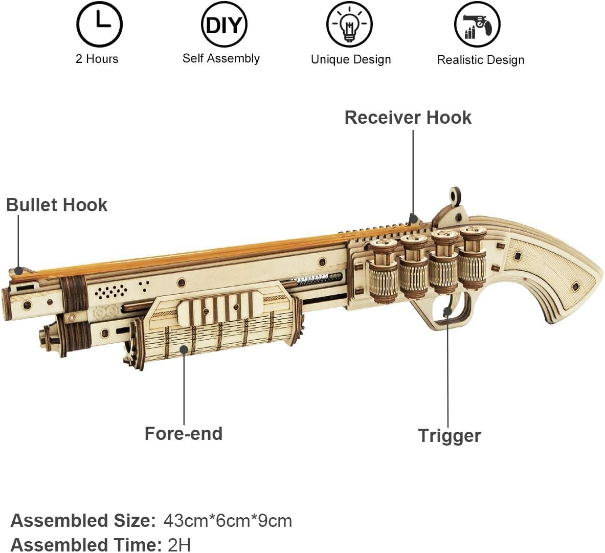 Thumbnail 3 de ROKR Elastici Pistola in Legno da Assemblare – Modello Terminator M870 (Puzzle 3D)