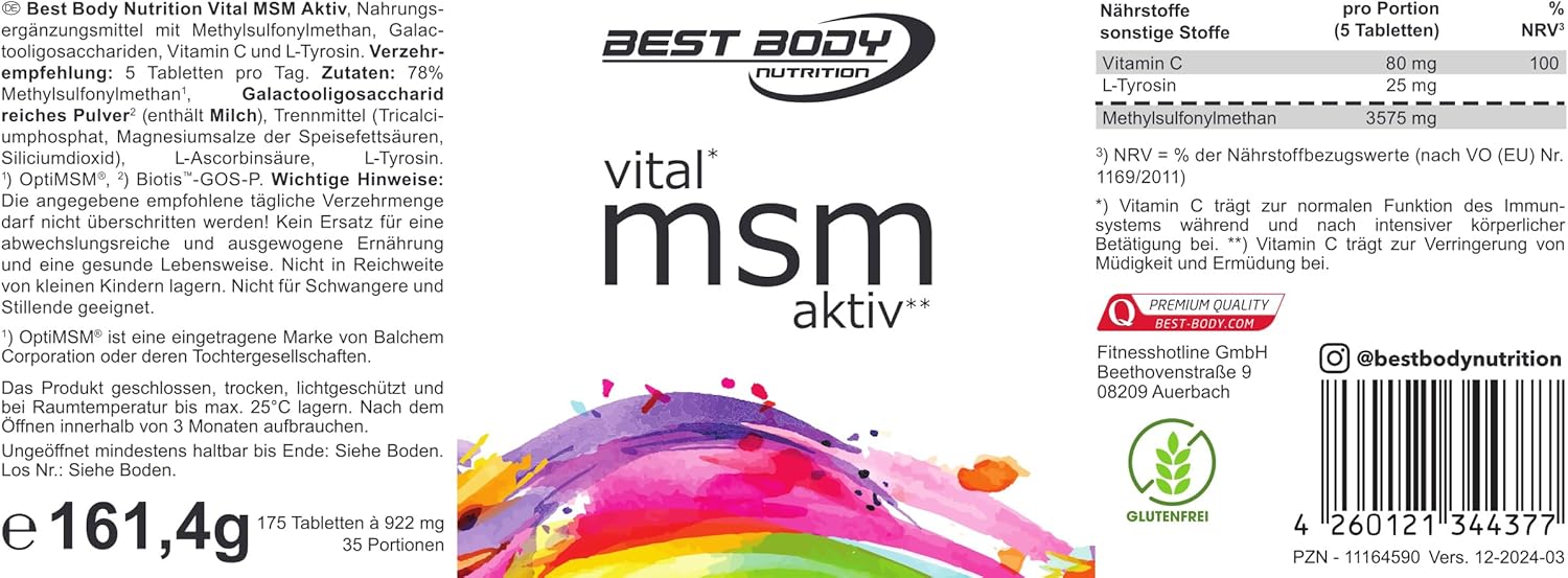 Thumbnail 4 de Best Body Nutrition Vital MSM Aktiv Tabs mit Vitamin C – 78% OptiMSM® und Vitamin C