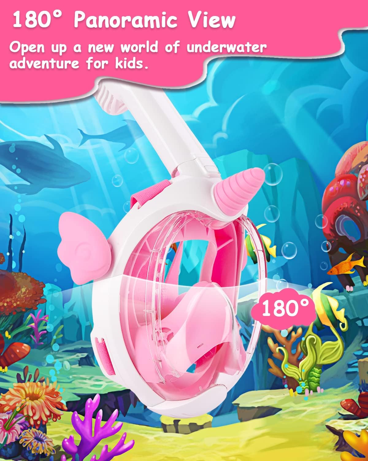 Thumbnail 4 de Flyboo Maschera da Snorkeling per Bambini Unicorno: visione 180°, pieno facciale, anti-appannamento