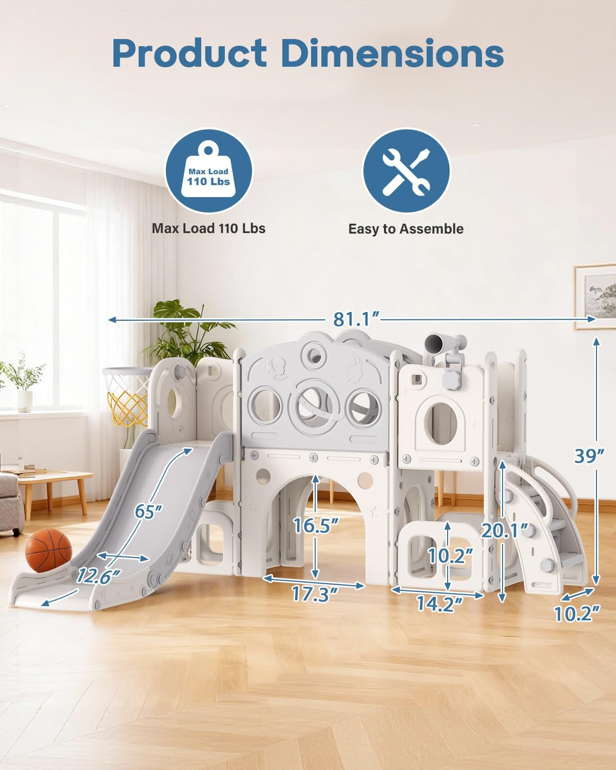 Thumbnail 5 de Babytronic Toddler Slide Set (8 in 1) with Climber, Basketball Hoop & Tunnel for Ages 1–3