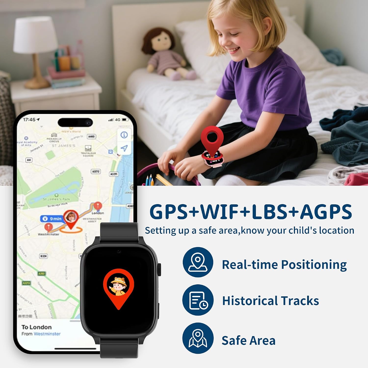 Detalle de ELEJAFE 4G Kids Smart Watch GPS tracker, 4G