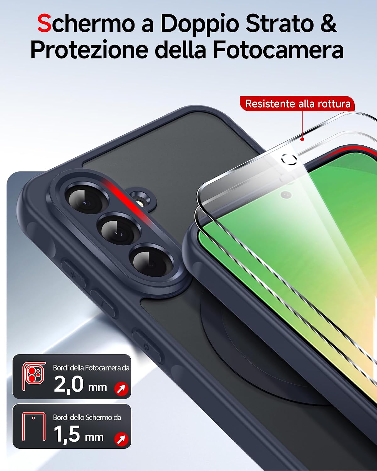 Detalle 1 de LeYi Cover magnetica A56 5G blu, 2 pezzi
