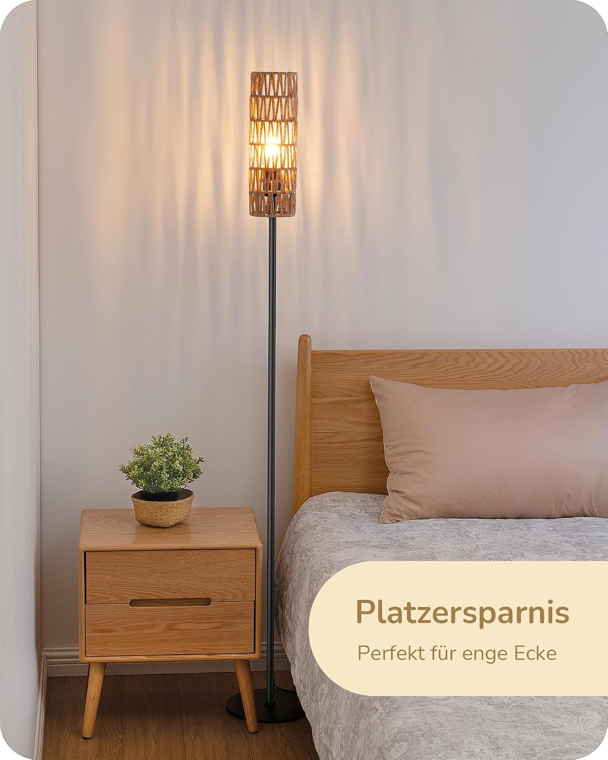Detalle de EDISHINE Stehlampe fürs Wohnzimmer mit gewebtem Seil-Lampenschirm (2700K, E27), Höhe 165 cm