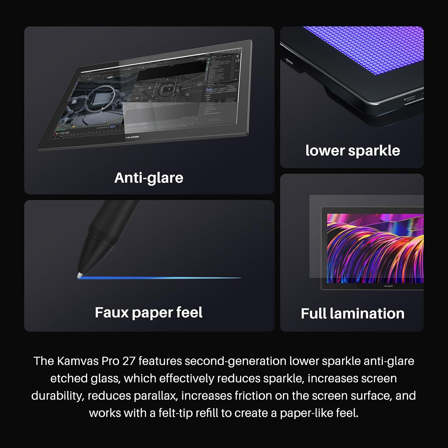 Detalle de Huion Kamvas Pro 27 4K UHD Drawing Tablet with Screen (PenTech 4.0, 27-inch, Adobe RGB 98%)