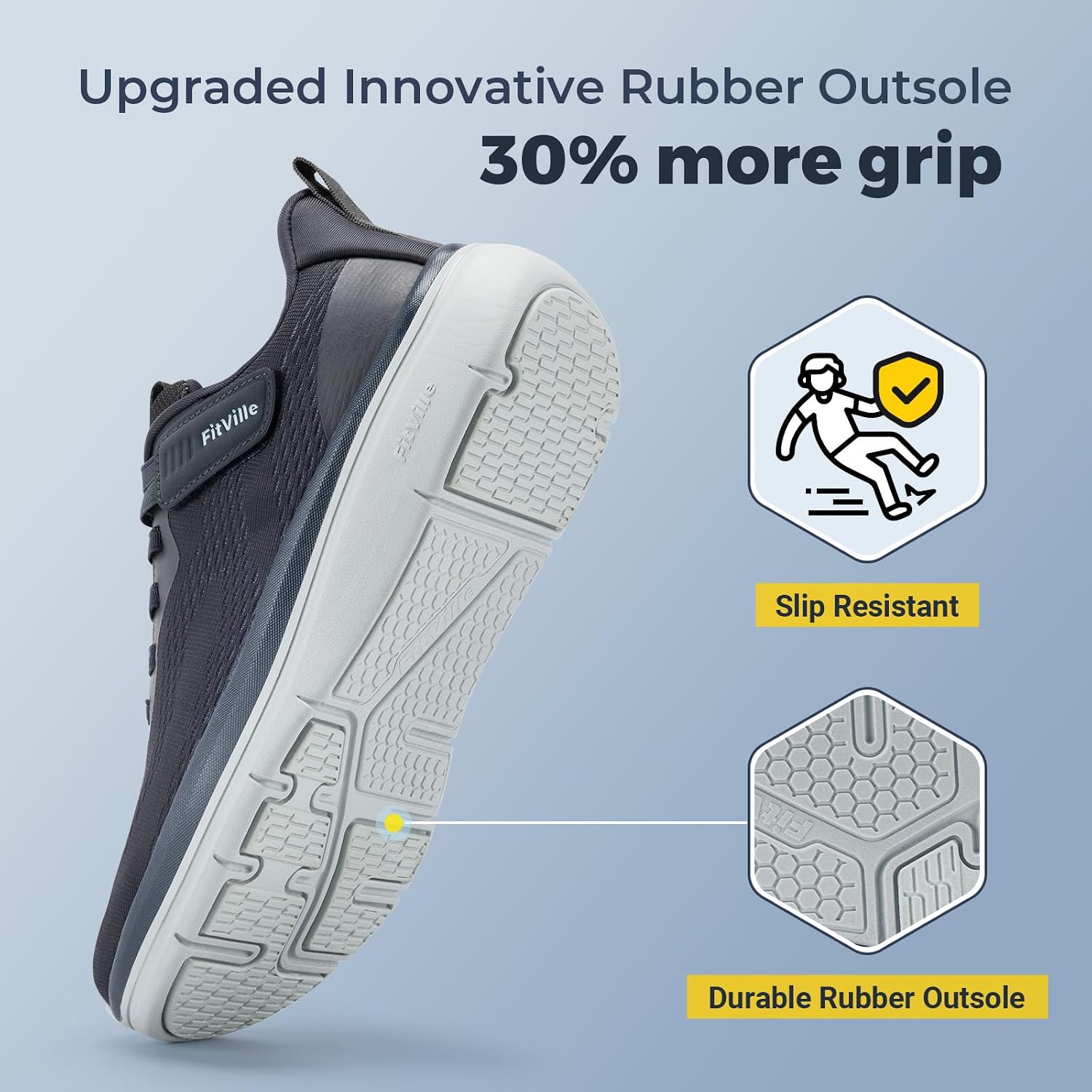 Detalle 1 de FitVille Mens Extra Wide Trainers with Arch Support — road running shoes in a wide toe fit