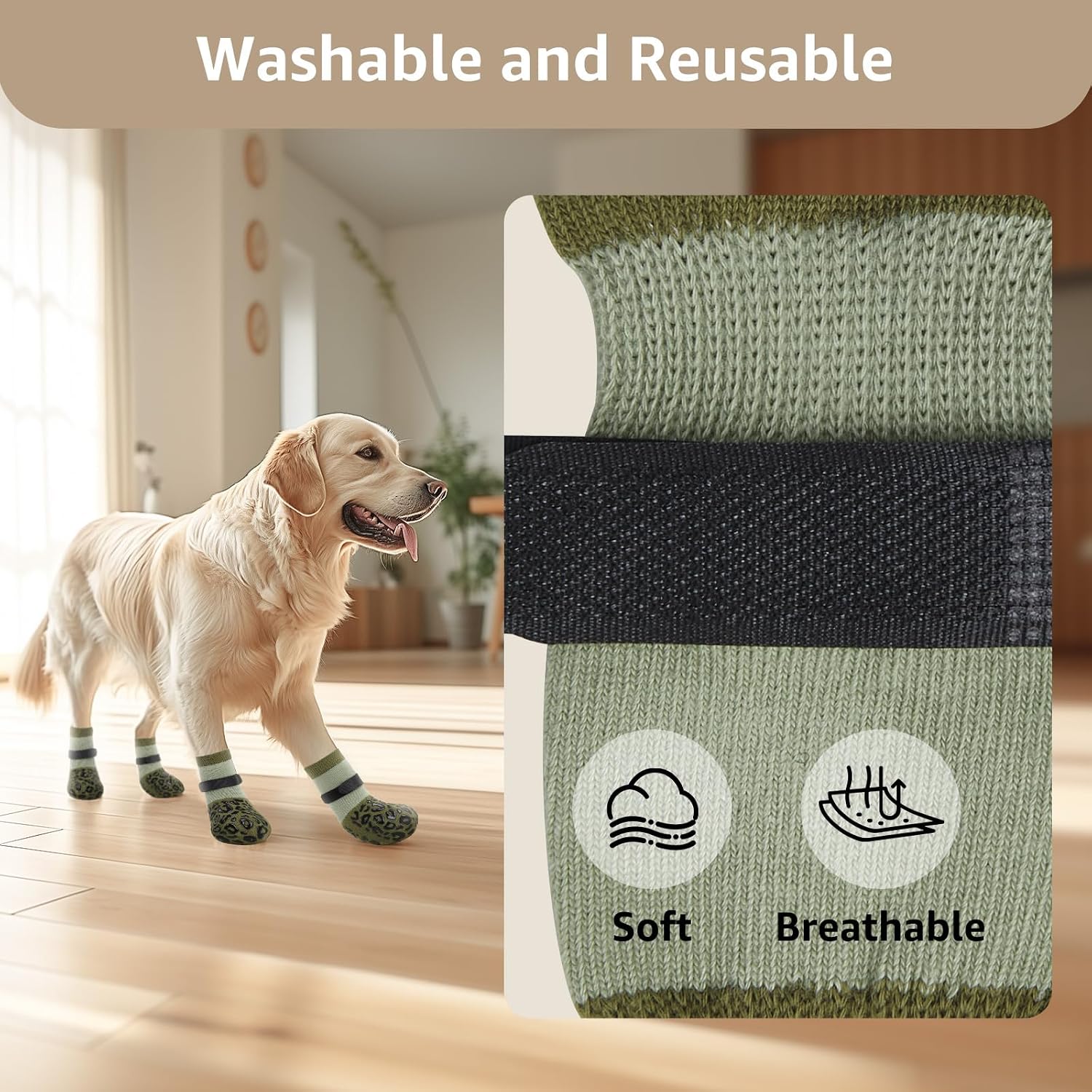 Detalle de PICK FOR LIFE Dog Socks Paws Stop Licking with Grippers (2 Pairs) – Anti-slip Dog Boots for Senior Dogs, Green (L)