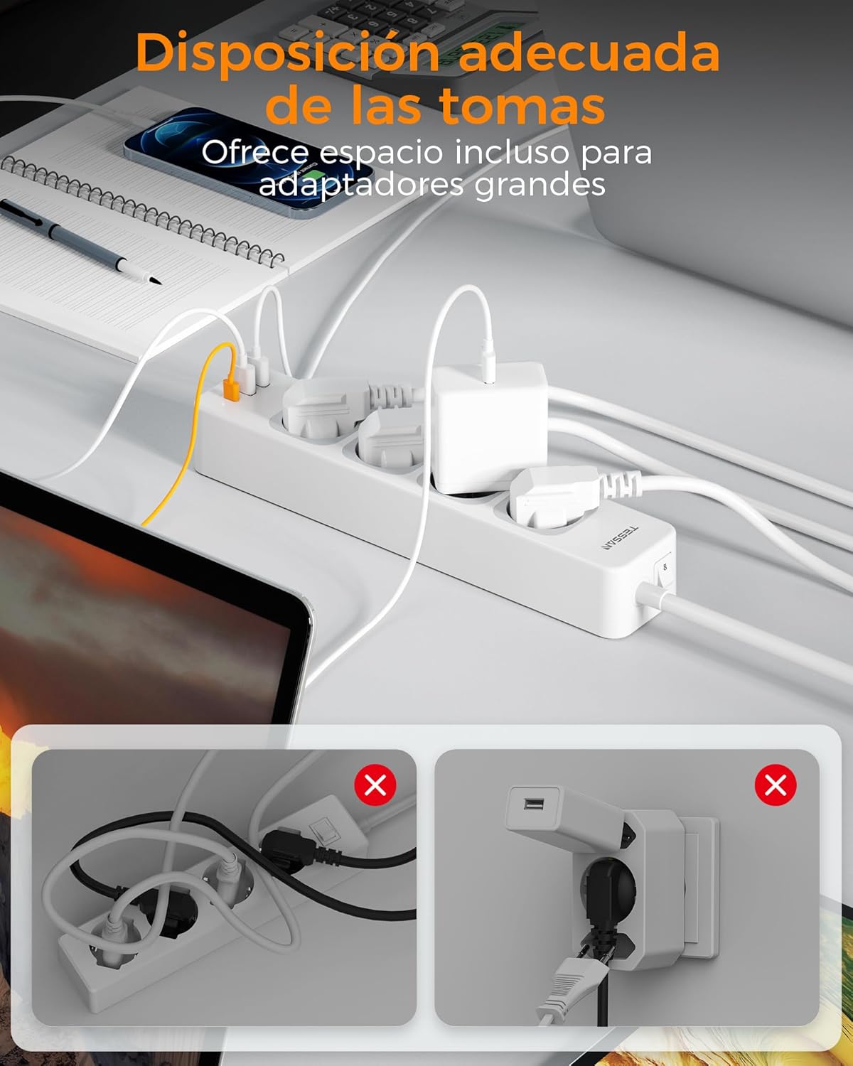 Thumbnail 2 de TESSAN Regletas 7 en 1 con USB C y A, 10m ⚡️