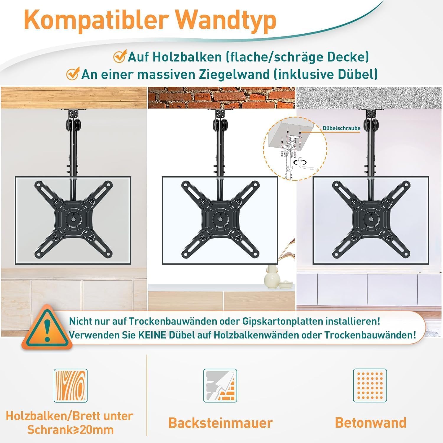 Thumbnail 5 de ELIVED Monitor TV Deckenhalterung Klappbar 14–42 Zoll
