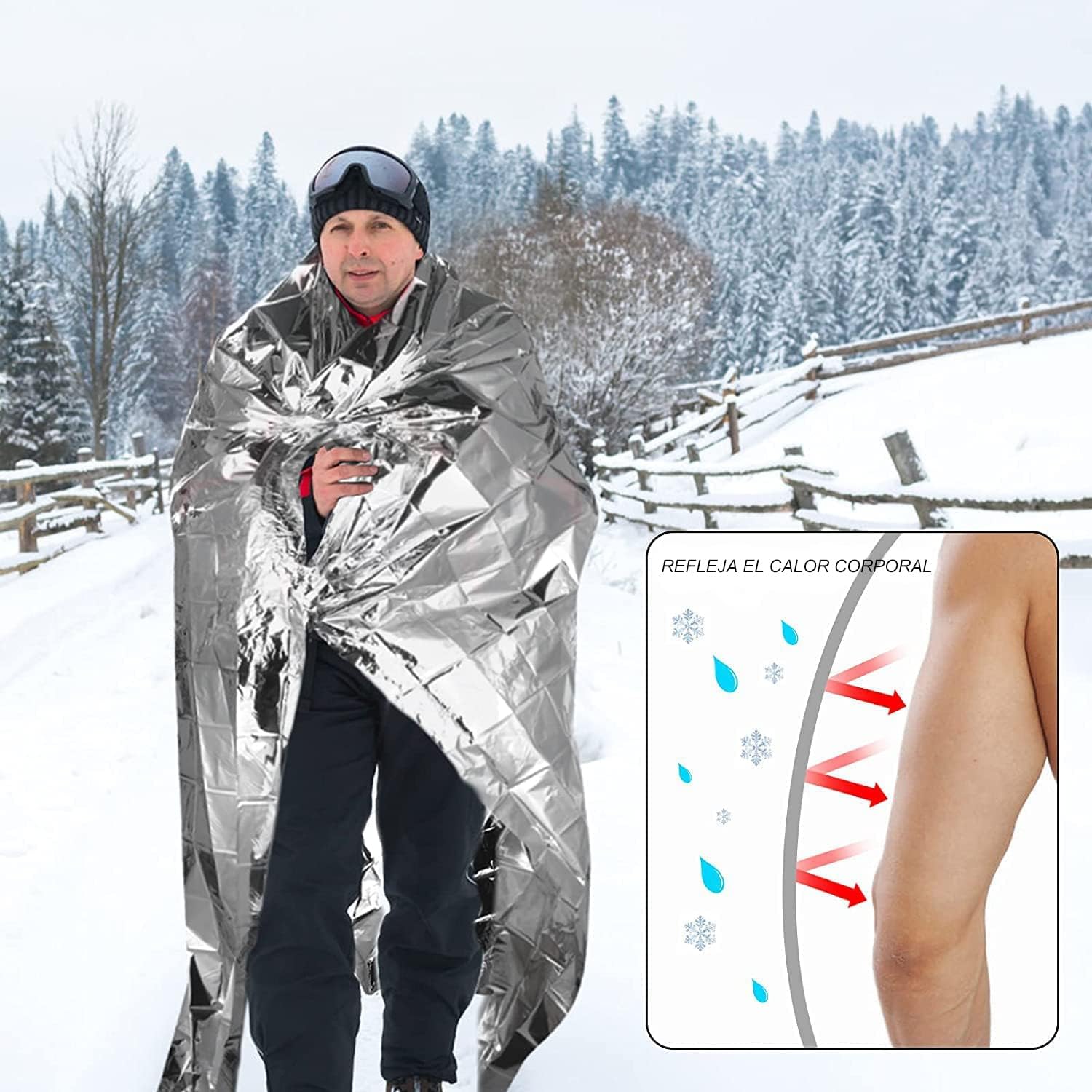Detalle de HONYAO Termica 3 Pezzi Coperta Emergenza Argento 210×160 cm – Risparmio, Protezione e Versatilità