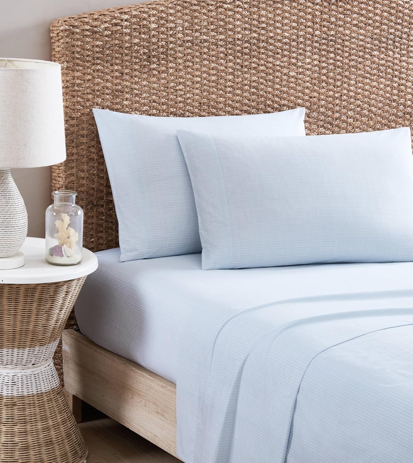 Detalle de Tommy Bahama Ala Moana Stripe Blue King – komplet prześcieradeł z perkalu