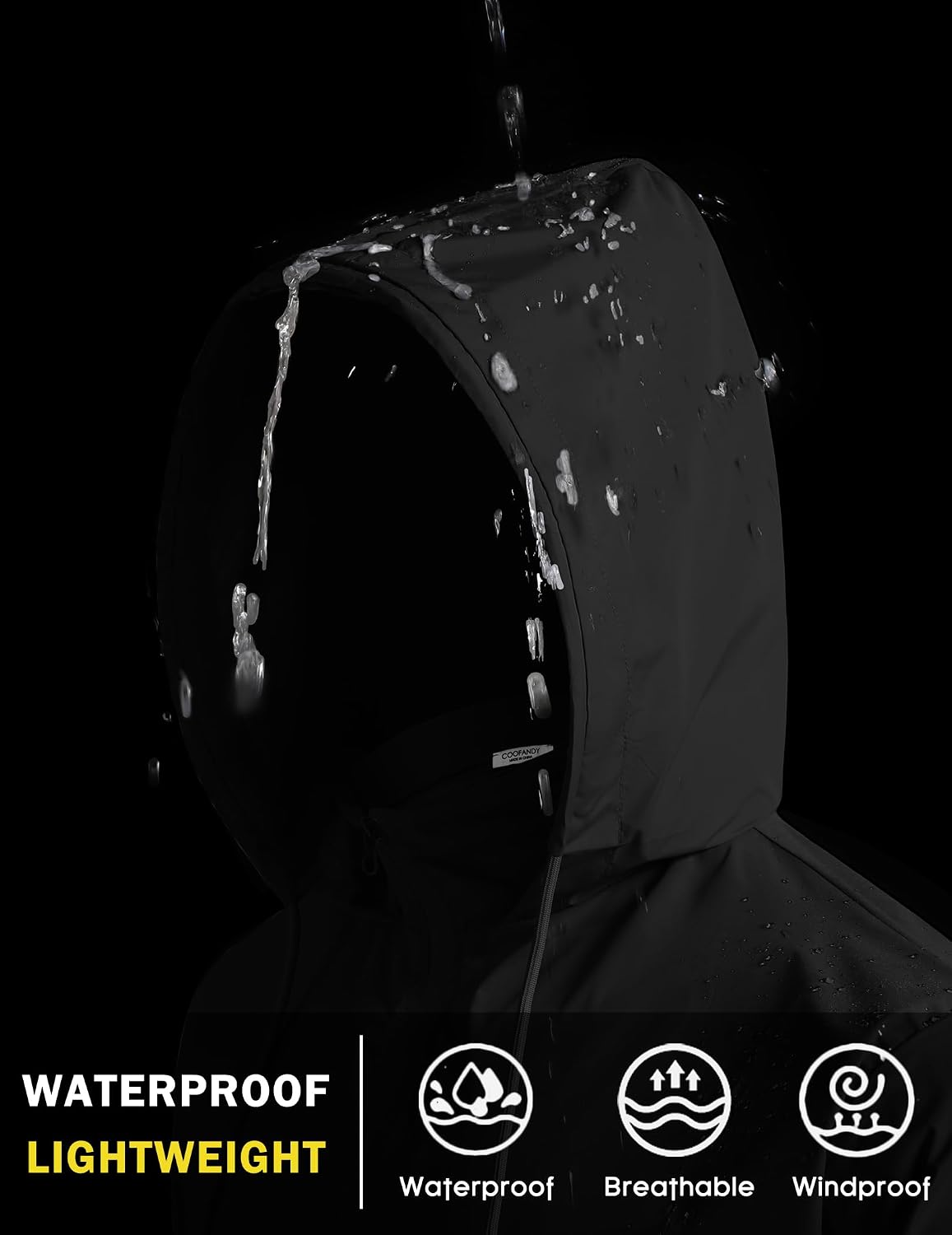 Detalle de COOFANDY Men's Light Rain Jacket with Hood: Packable Waterproof Windbreaker for Travel & Outdoors