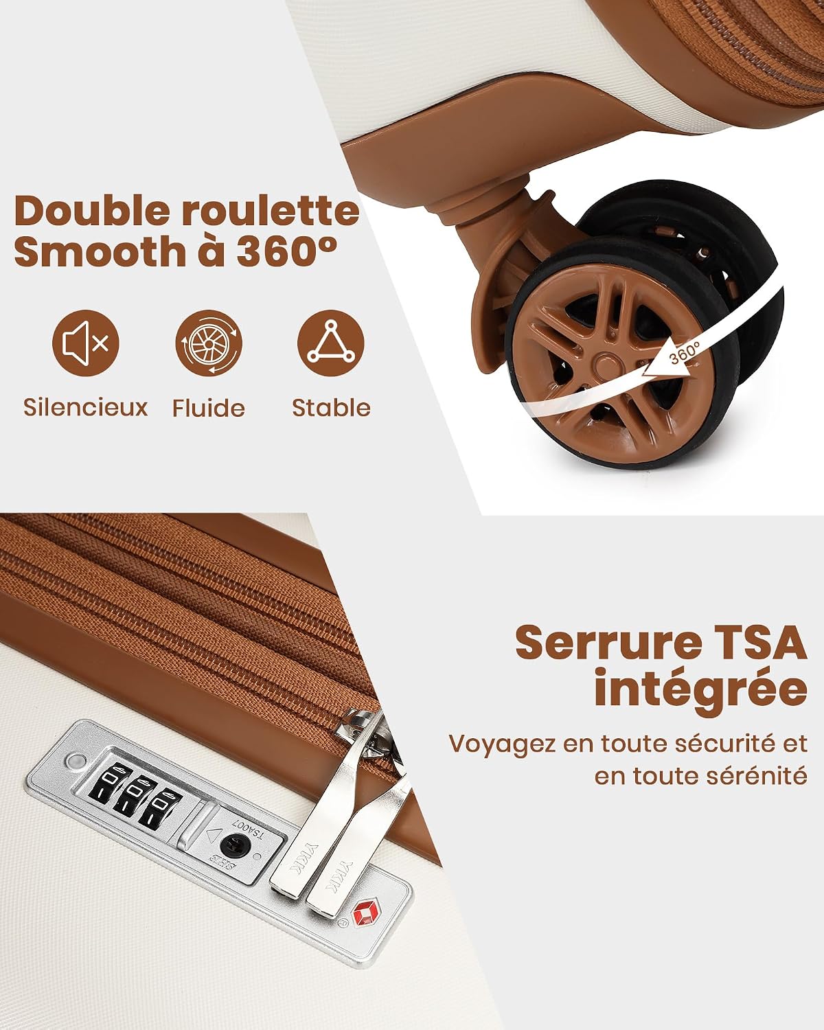 Detalle 2 de Kono ensemble de 3 valises rigides 65 cm, expansion 15 %, serrure TSA et roues silencieuses