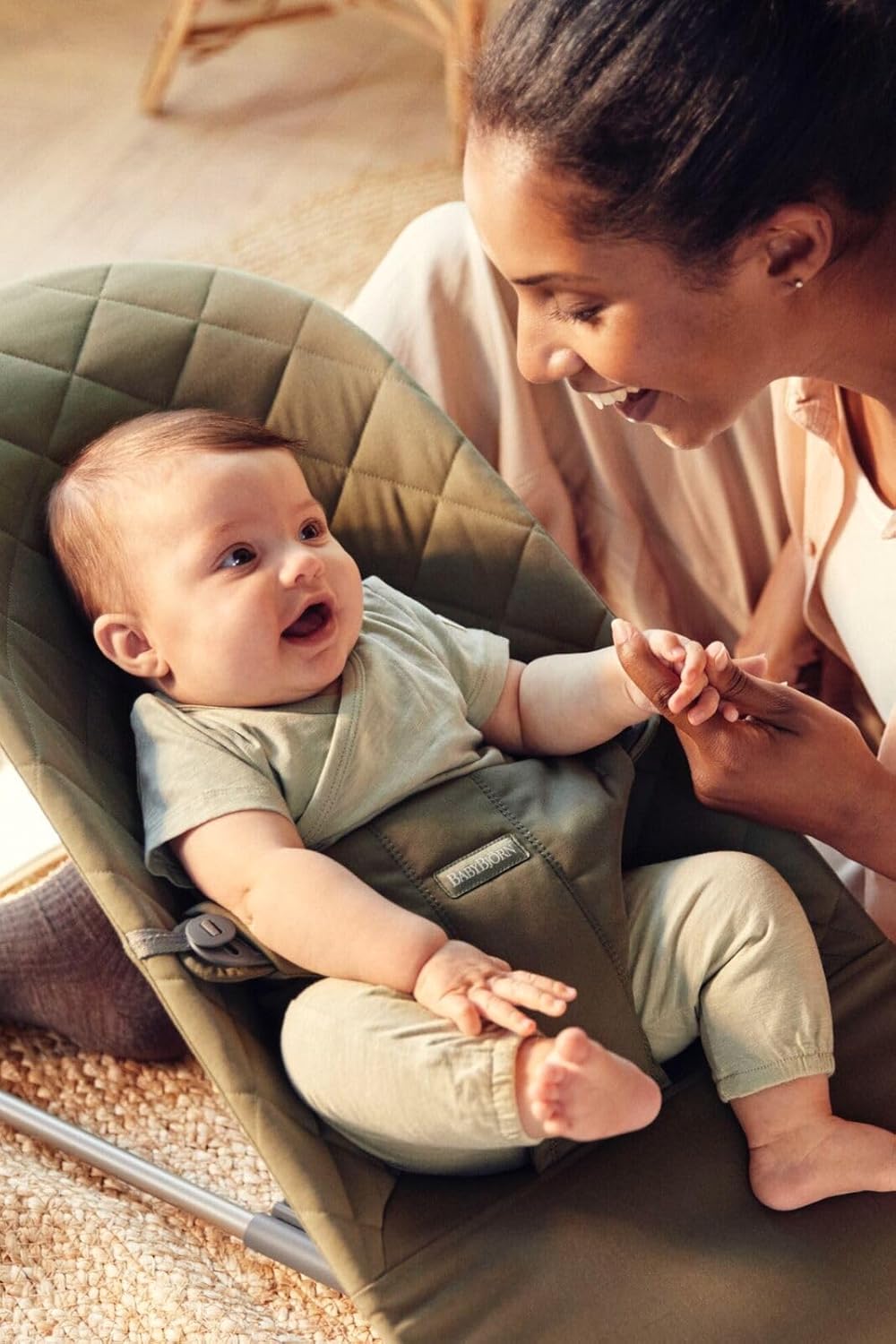 Thumbnail 1 de BabyBjörn Babywippe Bliss Gewebe Dunkelgrün – Ergonomische Wippe für 3,5–13 kg