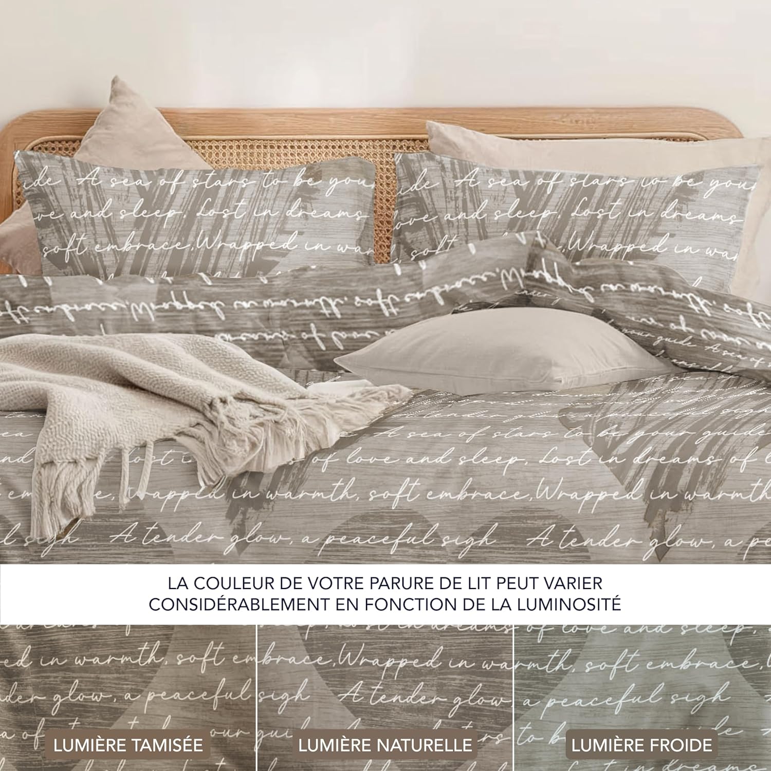 Thumbnail 5 de Dreamzie Housse de Couette 200x200 cm avec 2 Taies d'Oreiller 65x65 cm – Motif Coeur Paille, Oeko-Tex