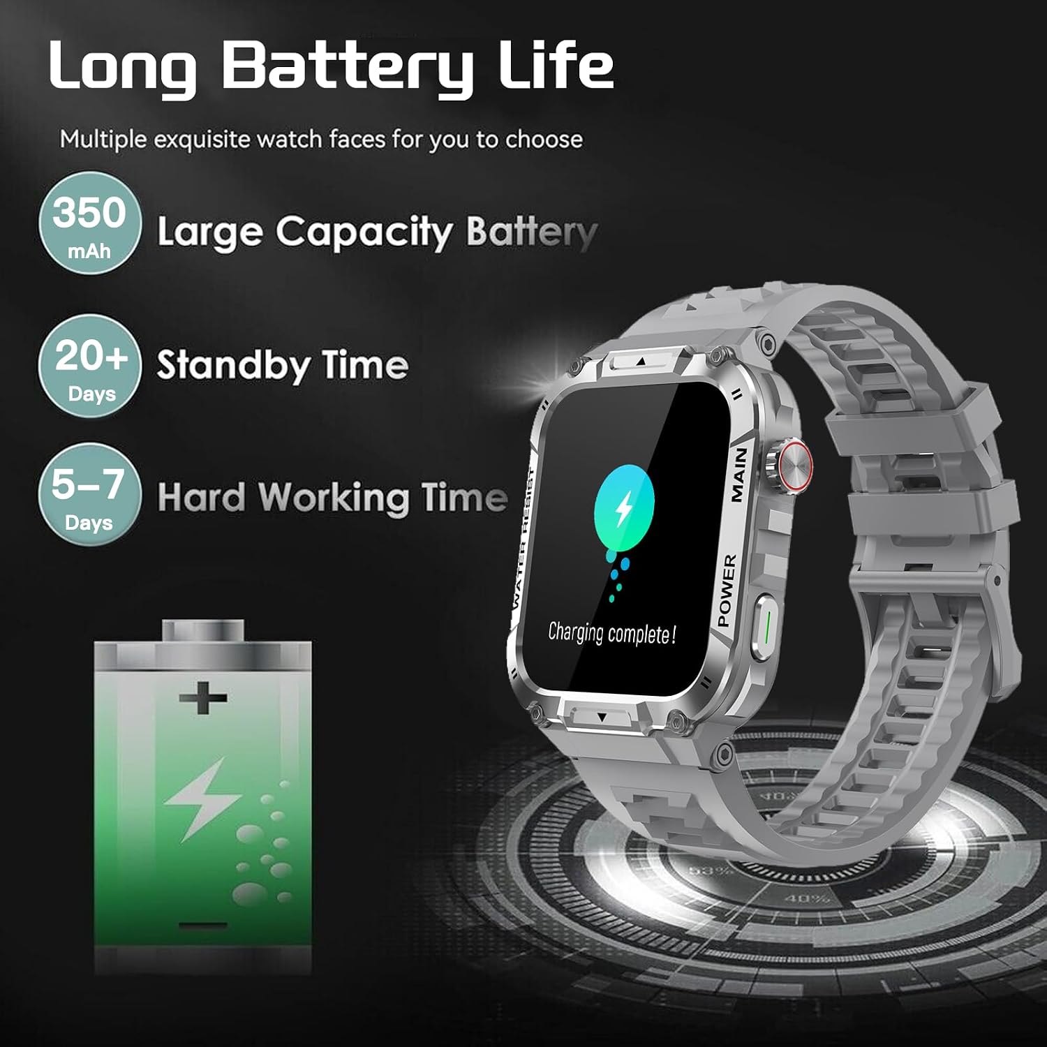 Thumbnail 6 de Military Smart Watch for Men with Call Function (Gray) – Waterproof fitness tracker for Android & iPhone