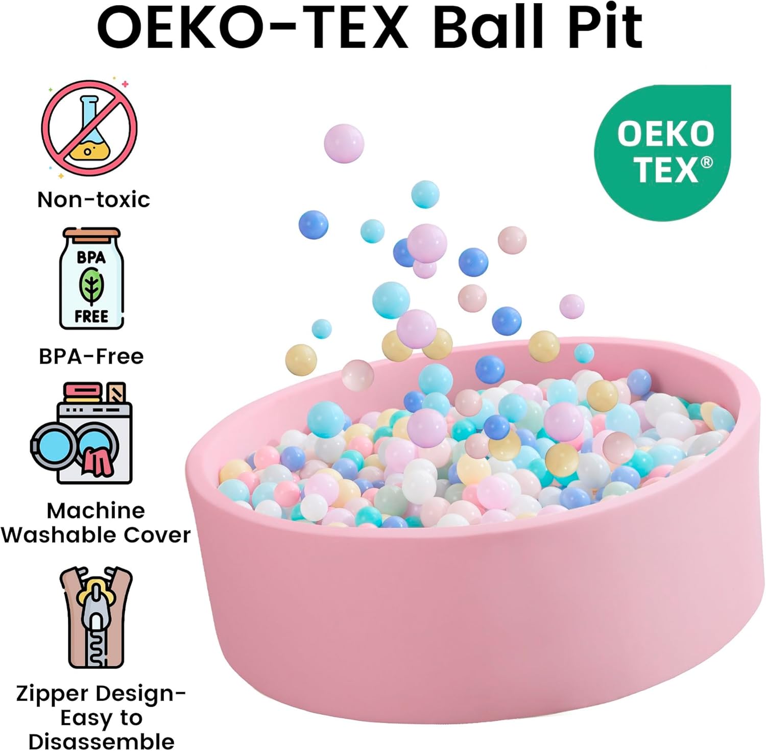 Detalle de Zedachica Ball Pit for Toddlers (Pink) – 35.43" x 11.81" Memory Foam Ball Pit, No Balls Included